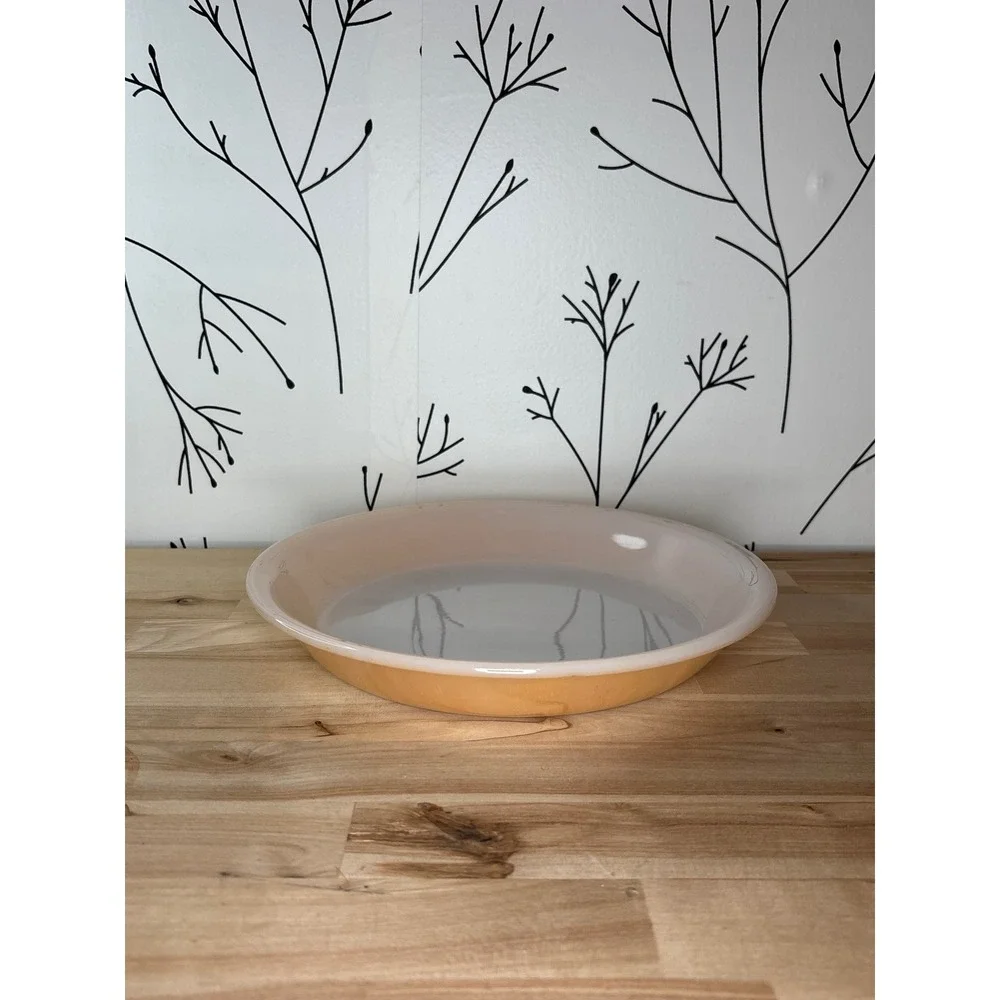 Fire-King Peach Lustre Milk Glass 9 Inch Pie Dish Vintage Ovenware Made in USA